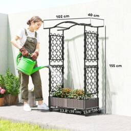 OUTSUNNY Raised Garden Bed with Arch Trellis, Plastic Raised Bed for Garden in Black - thumbnail 3