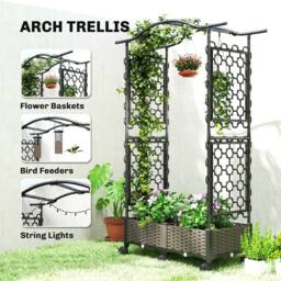 OUTSUNNY Raised Garden Bed with Arch Trellis, Plastic Raised Bed for Garden in Black - thumbnail 4