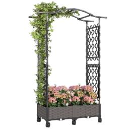 OUTSUNNY Raised Garden Bed with Arch Trellis, Plastic Raised Bed for Garden in Black - thumbnail 2