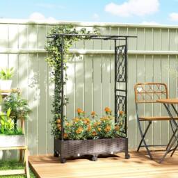 OUTSUNNY Raised Garden Bed with Arch Trellis, Plastic Raised Bed for Garden in Black