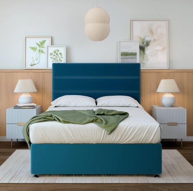 Bedmaster Memory Maestro Memory Foam Plush Velvet Divan Set & Headboard in Blue - Size: Small Double - image 1