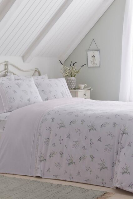 Dreams & Drapes 'Floral Sprig' Lace detail Duvet Cover Set in Lilac - Size: King - image 1