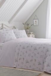 Dreams & Drapes 'Floral Sprig' Lace detail Duvet Cover Set in Lilac - Size: King - thumbnail 1