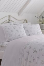 Dreams & Drapes 'Floral Sprig' Lace detail Duvet Cover Set in Lilac - Size: King - thumbnail 2