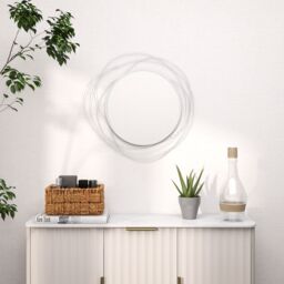 HOMCOM Metal Wall Art 65cm Round Mirror for Living Room Dining Room in Silver - thumbnail 1