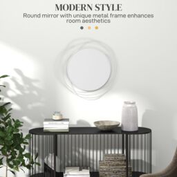HOMCOM Metal Wall Art 65cm Round Mirror for Living Room Dining Room in Silver - thumbnail 4