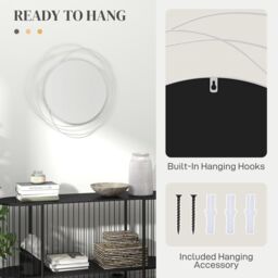 HOMCOM Metal Wall Art 65cm Round Mirror for Living Room Dining Room in Silver - thumbnail 6