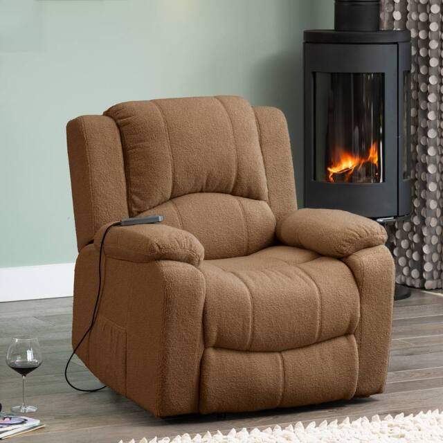 Artemis Home Ellington Boucle Fabric Electric Lift Assist Recliner with Massage & Heat in Light Brown - image 1