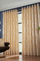 Alan Symonds Omega Lined Eyelet Ring Top Curtains in Yellow - Size: 168 cm width x 183 cm drop