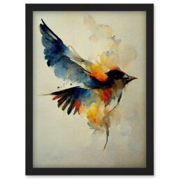 Artery8 Watercolour Paint Illustration Of Colourful Flying Bird Artwork Framed Wall Art Print A4 in Black - thumbnail 1