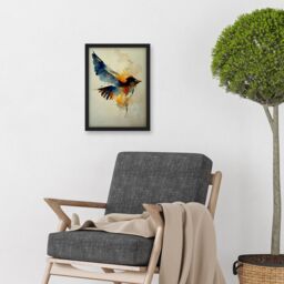 Artery8 Watercolour Paint Illustration Of Colourful Flying Bird Artwork Framed Wall Art Print A4 in Black - thumbnail 2