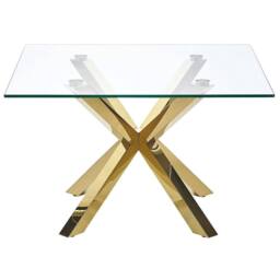 Wyld and Coco Gold Glass Coffee Table Tempered Glass Top Glossy Gold Metal Legs - thumbnail 3