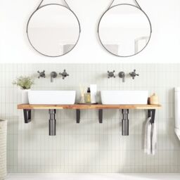 Berkfield Home Basin Shelf Wall Mounted Steel & Solid Wood Acacia in Brown - thumbnail 3