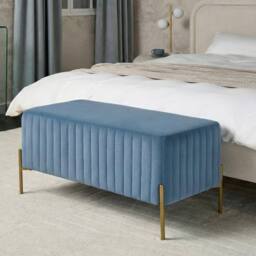 Wyld and Coco Blue Velvet Bench with Gold Metal Legs - 91 x 47 cm