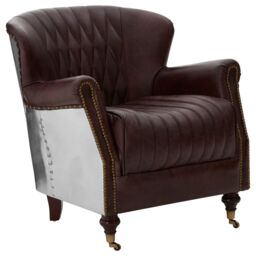 Orsina Elegant Coffee Leather Armchair, Modern Accent Chair With Scrolled Arms, Tufted Backrest Chair, Lounge Chair in Brown