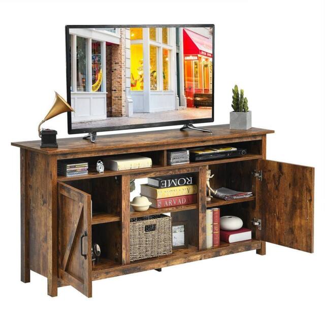"Costway Industrial TV Stand for TVs up to 65"" Fireplace TV Stand Entertainment Center in Brown" - image 1