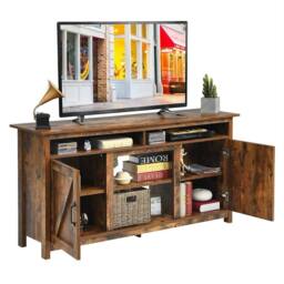 "Costway Industrial TV Stand for TVs up to 65"" Fireplace TV Stand Entertainment Center in Brown" - thumbnail 1