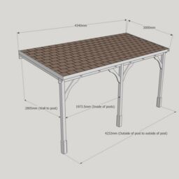 Rutland County Garden Furniture Ltd Felt Shingle Roof Car Port 3 Post, Wood, L300 x W434 cm - Rustic Brown in Light Green - thumbnail 5