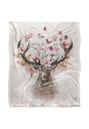 Reinders Floral Deer Silky Touch Super Soft Throw Blanket 152 X 127 cm in White - thumbnail 1