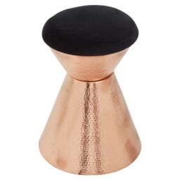 Orsina Copper & Black Stool with Velvet Seat, Hammered Details Makeup Stool, Contemporary Ottoman Footstool in Gold - thumbnail 2