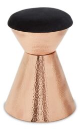 Orsina Copper & Black Stool with Velvet Seat, Hammered Details Makeup Stool, Contemporary Ottoman Footstool in Gold - thumbnail 6