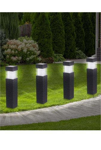 Groundlevel Set of 4 Solar Rattan Solar Lights in Brown - image 1