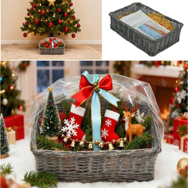 Gr8 Home Christmas Wicker Gift Hamper Basket DIY Kit in Grey - image 1