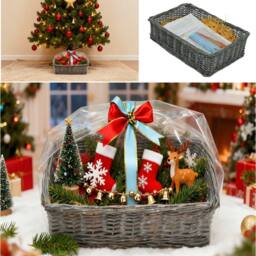 Gr8 Home Christmas Wicker Gift Hamper Basket DIY Kit in Grey