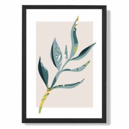 ARTZE Papyrus Leaf Teal & Green Mid Century Modern Framed Print SIZE: A4 with Black Frame