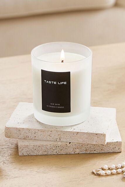 SHEONLY Soy Wax Scented Candle in Frosted Glass Jar with Wooden Lid, Lychee in White - image 1