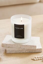 SHEONLY Soy Wax Scented Candle in Frosted Glass Jar with Wooden Lid, Lychee in White