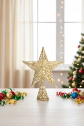 Living and Home Wrought Iron Christmas Tree Topper Star Ornament Home Decor in Gold - thumbnail 2
