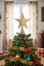 Living and Home Wrought Iron Christmas Tree Topper Star Ornament Home Decor in Gold