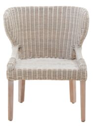 Orsina Wicker Grey Armchair with Wooden Legs, Rattan Outdoor Chair, Hand-woven Wicker Chair for Garden, Lounge in Cream - thumbnail 3