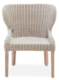 Orsina Wicker Grey Armchair with Wooden Legs, Rattan Outdoor Chair, Hand-woven Wicker Chair for Garden, Lounge in Cream