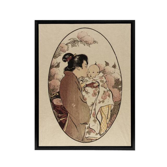 "Artery8 Helen Hyde The Secret Japanese Mother & Child Framed Canvas Art in Beige - Size: W12"" x H16""" - image 1
