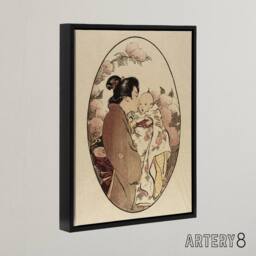 "Artery8 Helen Hyde The Secret Japanese Mother & Child Framed Canvas Art in Beige - Size: W12"" x H16""" - thumbnail 2