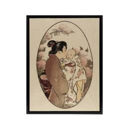 "Artery8 Helen Hyde The Secret Japanese Mother & Child Framed Canvas Art in Beige - Size: W12"" x H16""" - thumbnail 1