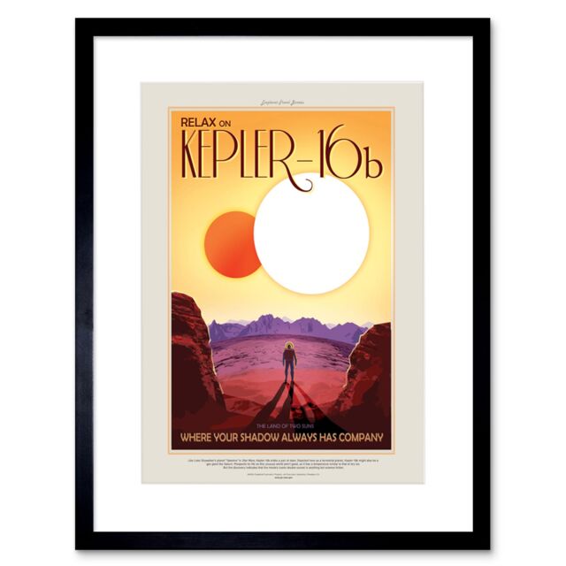 "Artery8 Wall Art Print NASA Space Travel Advert KEPLER-16B Artwork Framed 9X7 Inch in Black - Size: W7"" x H9""" - image 1