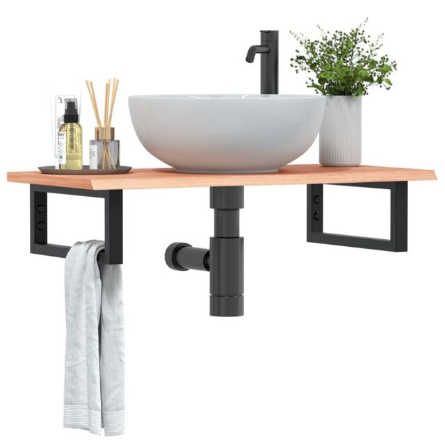 Berkfield Home Basin Shelf Wall Mounted Steel & Solid Wood Oak in Brown - image 1