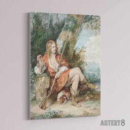 "Artery8 Resting Hunter with Partridge by a Tree Schouman Canvas Wall Art Print - Size: W12"" x H16""" - thumbnail 2