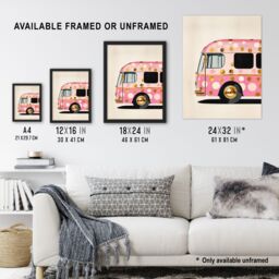 "Artery8 Pink Glamour Party Bus Gold Polka Dot Modern Wall Art Print - Size: W24"" x H32""" - thumbnail 3