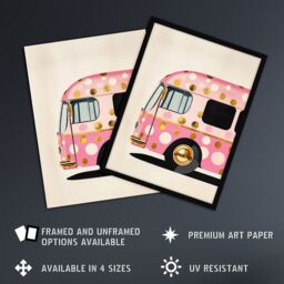 "Artery8 Pink Glamour Party Bus Gold Polka Dot Modern Wall Art Print - Size: W24"" x H32""" - thumbnail 2