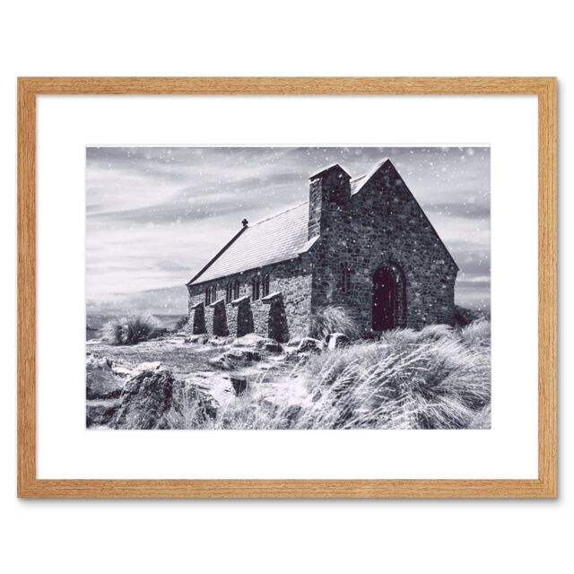 "Artery8 Wall Art Print Church Good Shepherd Tekapo New Zealand Framed in Beige - Size: W7"" x H9""" - image 1