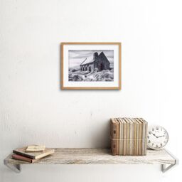 "Artery8 Wall Art Print Church Good Shepherd Tekapo New Zealand Framed in Beige - Size: W7"" x H9""" - thumbnail 2