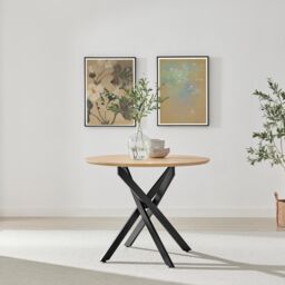 FurnitureboxUK Novara 100cm Oak Veneer Top Round Dining Table & 4 Oak Masa Chairs in Brown - thumbnail 3