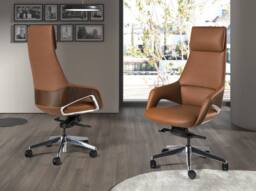 Angel Cerda Swivel Office Chair in Leatherette in Brown - thumbnail 3