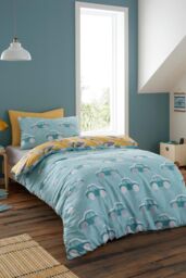 Bedlam 'Cool Cars' 100% Cotton Reversible Duvet Cover Set in Duck Egg Blue - Size: Single