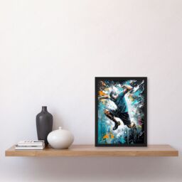 Artery8 Man Doing Parkour Jump Pose Paint Splat Portrait Artwork Framed Wall Art Print A4 in Black - thumbnail 2