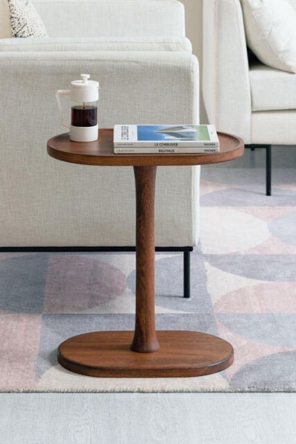 MH London 'Campbell' C Shape Handmade Solid Wood Living Room Sofa Side Table Bedside End Table in Walnut - image 1